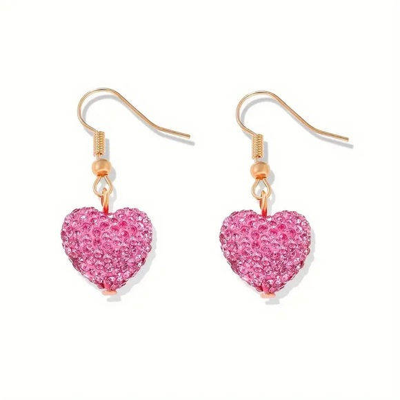NIP! Set! Sparkling Pink Heart Earring & Necklace! Sparkling Pink Rhinestones! - Picture 7 of 14